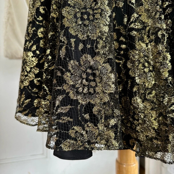 Vintage 80s Sequin Evening Dress Black Gold Floral Lace Size Small Formal - Picture 11 of 14